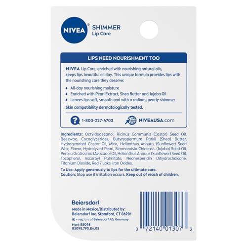 NIVEA NIVEA Shimmer Lip Care, Shimmer Lip Balm with Shea Butter, Nourishing Oils and Vitamin C & E, 3-in-1 Moisture, Repair (for Dry Lips) and Shimmer, 0.17 Oz Stick