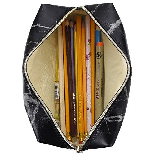 Frienda 2 Pieces Cosmetic Toiletry Makeup Bag Pouch Gold Zipper Storage Bag Marble Pattern Portable Makeup Brushes Bag (S, White and Black)