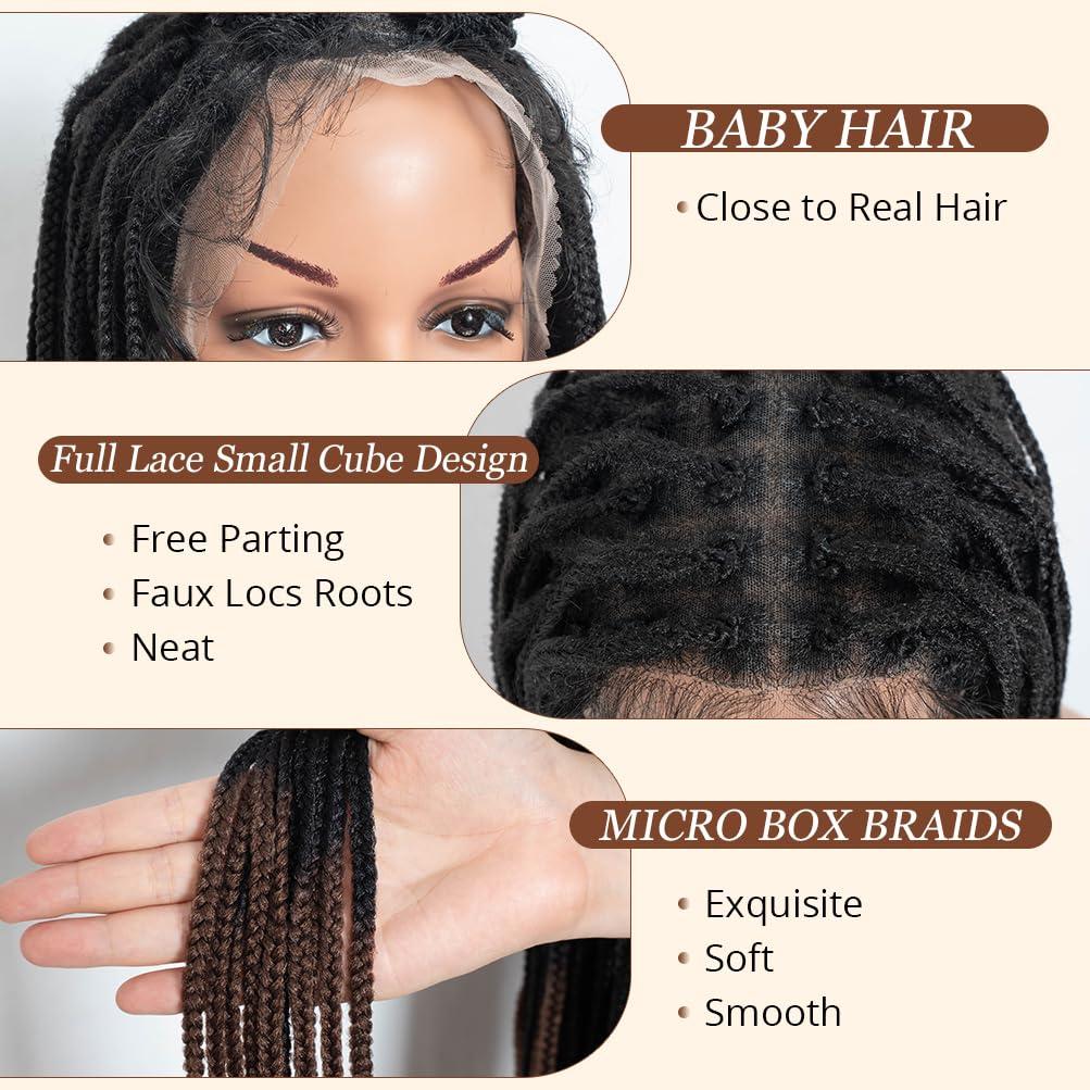 Style Icon Style Icon 42 Inches 360-Full Lace Micro Box Braids Wig Ombre Blonde Super Long Braided Wig Top Faux Locs Synthetic Wigs