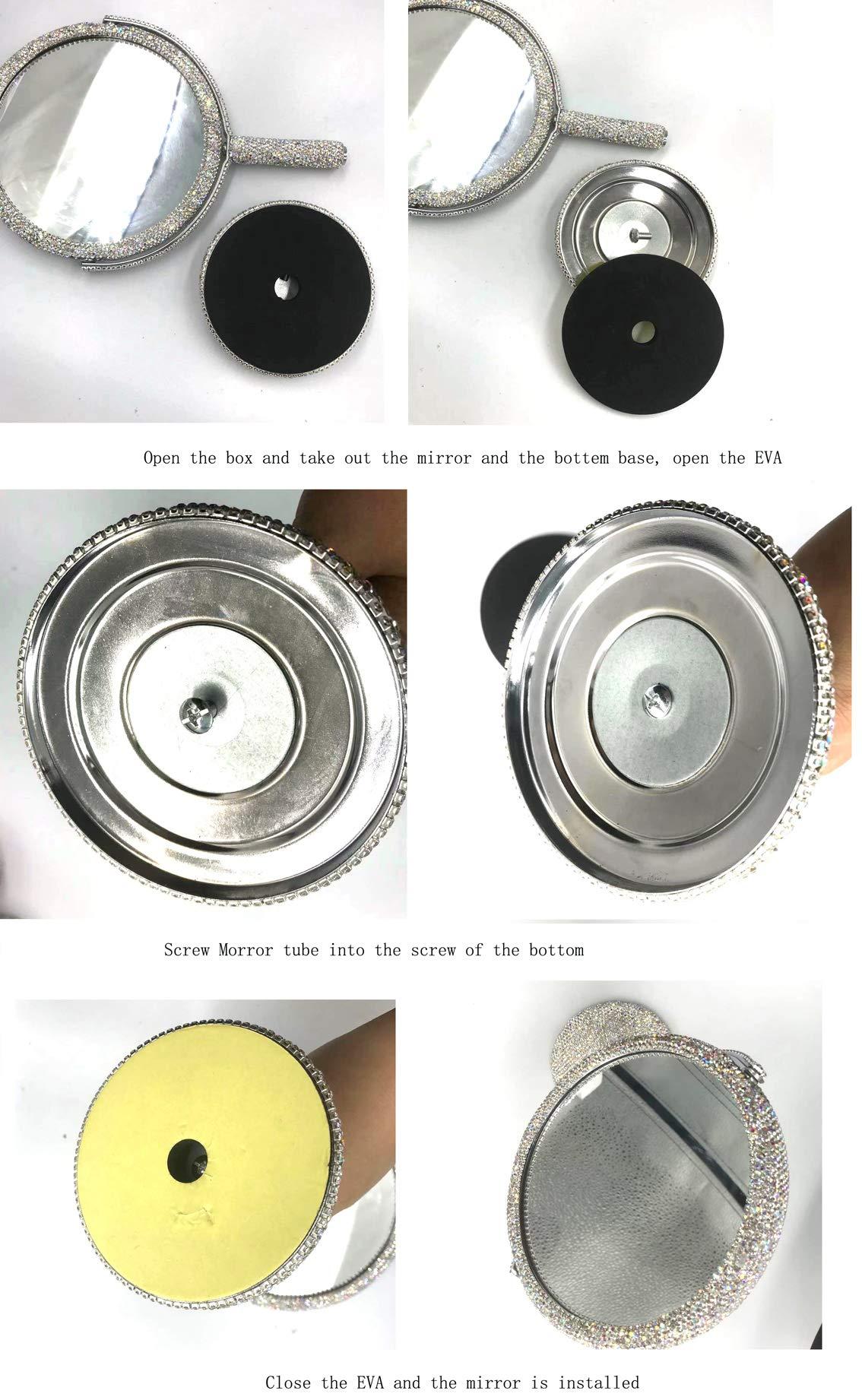 Bestbling Bestbling Bling Rhinestone Portable Magnified Double Sided Swivel Makeup Vanity Mirror, 360°Rotate Makeup Mirror Round Shaped Two-Sided Makeup Mirror (Silver)