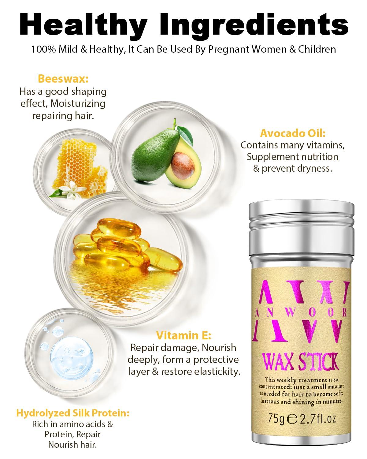 AnWoor Hair Wax Stick, Wax Stick for Hair Flyaways Kids & Women Hair Accessories for Women Girls Hair Bun Maker for Kids Hair Slick Stick Baby Hair Gel Stick Kids Hair Products Hair Smoothing Stick