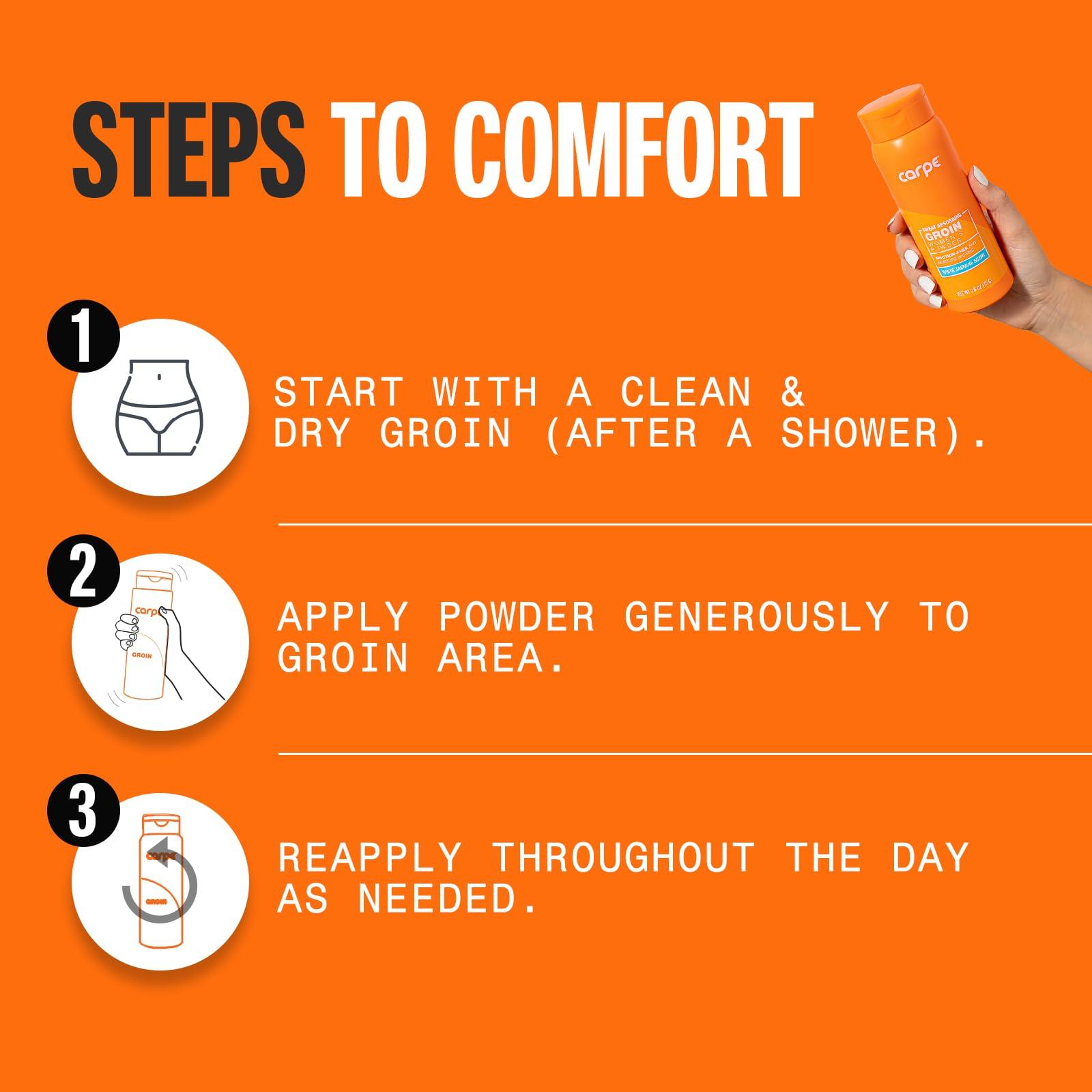 Carpe Carpe Sweat Absorbing Talc-Free Body Powder for Women, Anti-Chafing and Safe for Feminine Areas, White Jasmine Scent, 3 Pack