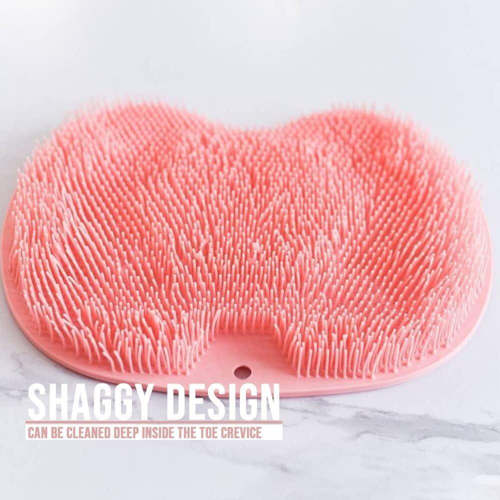 FOTN Shower Foot Scrubber Mat with Non-Slip Suction Cups, Foot Back Cleaning Pad Back Washer Exfoliating Bath Wash Pad, Wall Mounted Slip Suction Cups for Use in Cleaner Men and Women (Color : Pink)