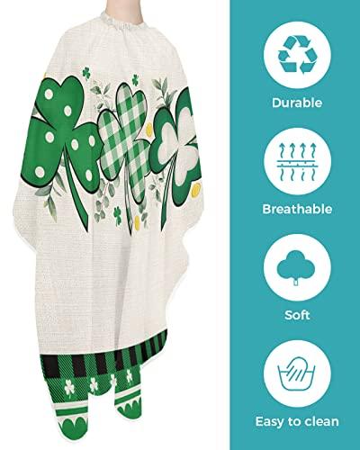Double Love St. Patrick's Day Barber Cape - Salon Hair Cutting Cape for Women,Men,Kids,Adults,Green Shamrock Farmhouse Plaid Eucalyptus Haircut Cape with Elastic Neckline Hairdressing Stylist Cape Gown