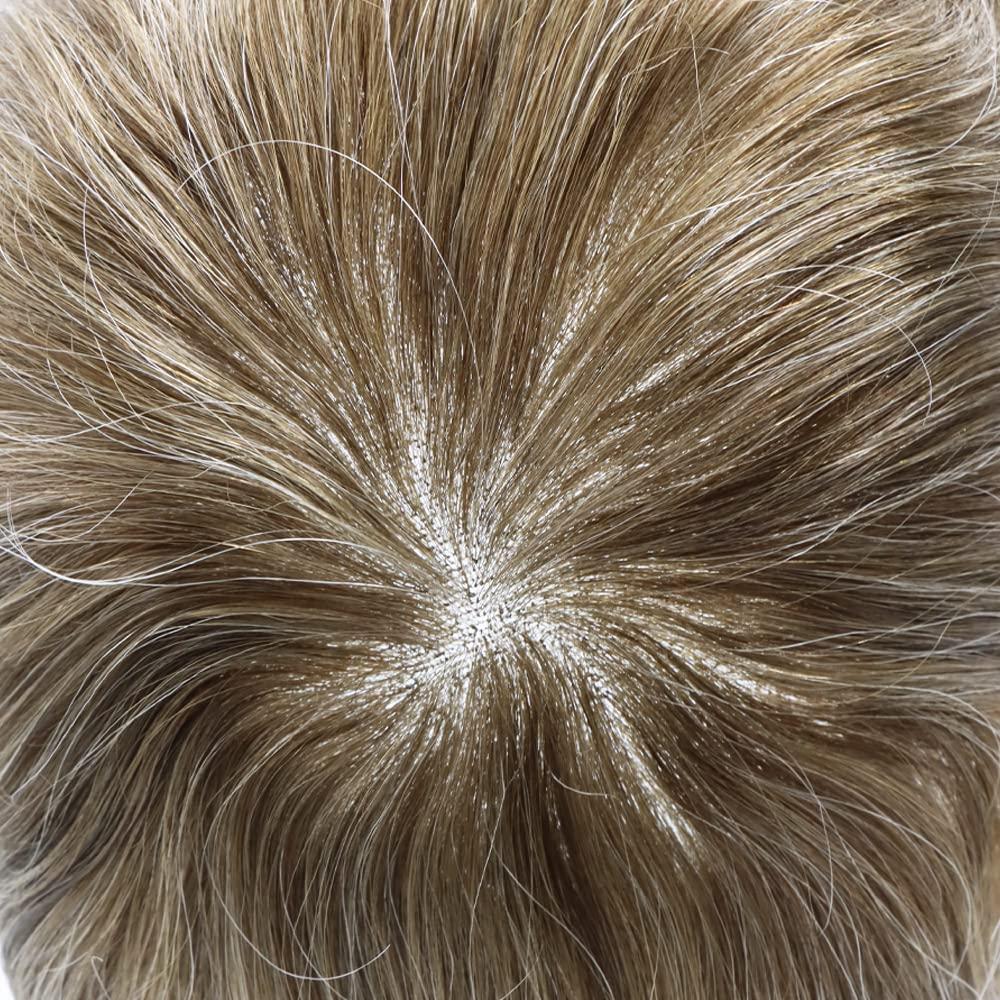 Generic Toupee for Men Real Human Hair Breathable French Lace Hair System For Men Bleached Knots Men Hair Piece Natural Hairline Durable Men Hairpiece Mens Hair Replacement System (8\'\' X 10\'\', #1720 #17 DARK ASH BLONDE WITH 20% GREY-100% Light Medium Den