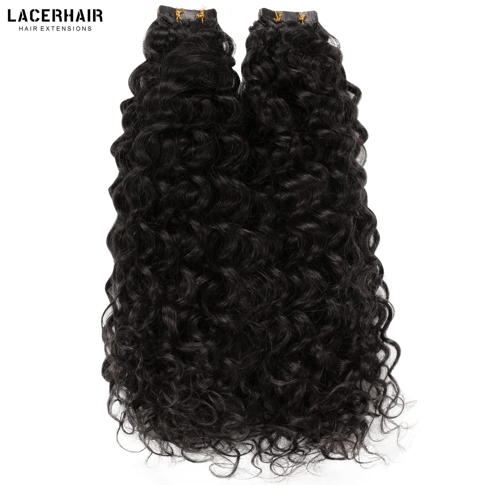 Lacer Lacerhair Jerry Curly Tape in Black Hair Extensions Human Hair Extensions 3B 3C Virgin Double Sided Curly Hair Extensions Real Human Hair Tape in for Black Women #1B 12 Inch 80G/32Pcs