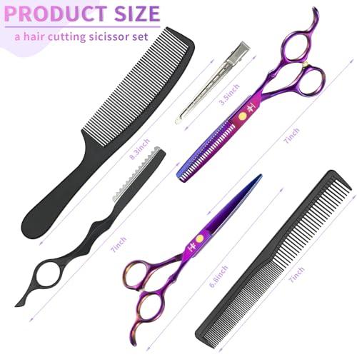 PURPLEBIRD PURPLEBIRD Hair Cutting Scissors Kit, Professional Barber Scissors Hairdressing Shears Set with Stainless Steel Hair Scissors Thinning Scissors for Men Women Pet 10 Pcs Purple