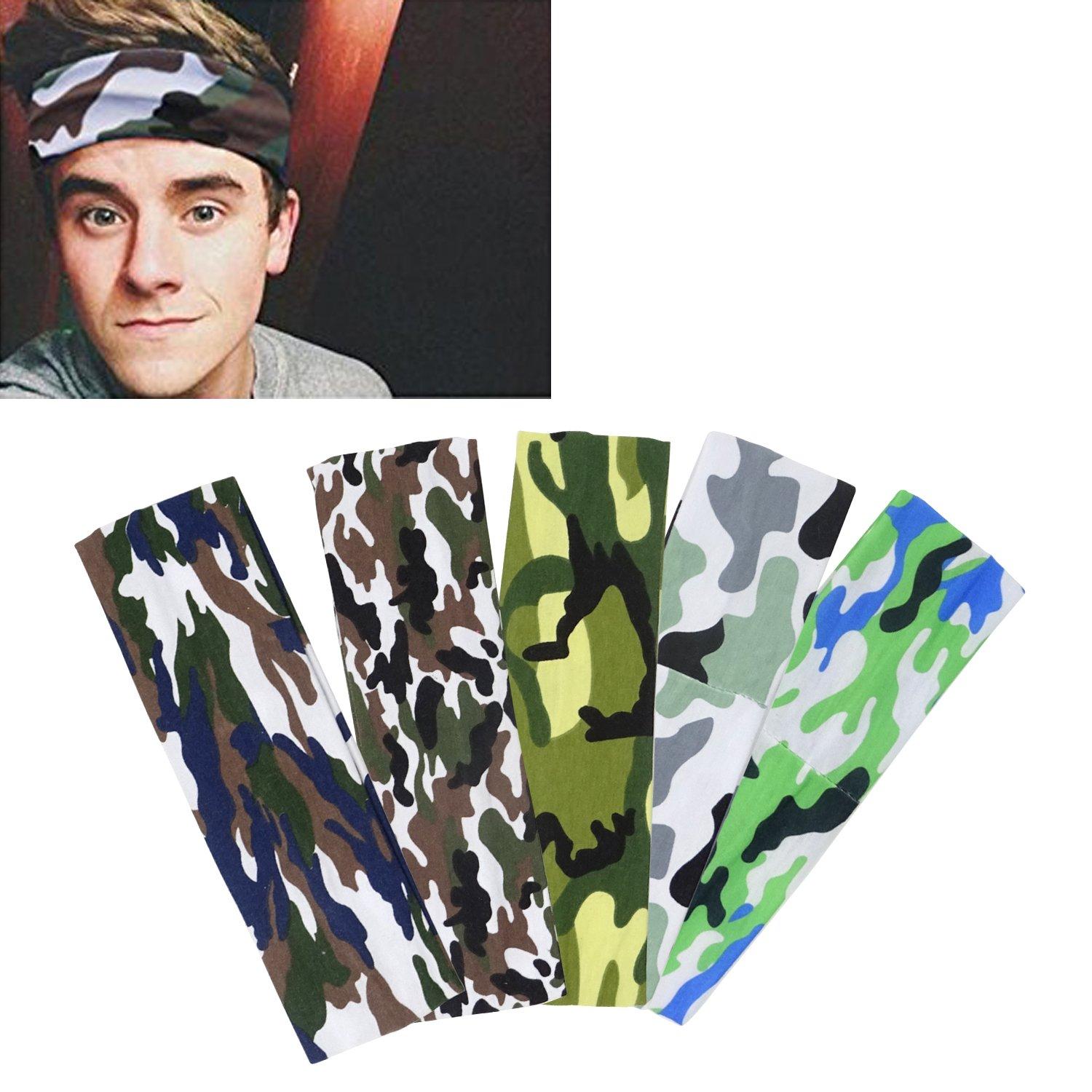 HONBAY HONBAY Headband [Camo] - Outdoor Sports Magic Scarf, 5pcs Outdoor Headbands, Elastic Cotton Headbands, Bicycle Bandanas Head Wrap for Teens, Boys, Men and Women