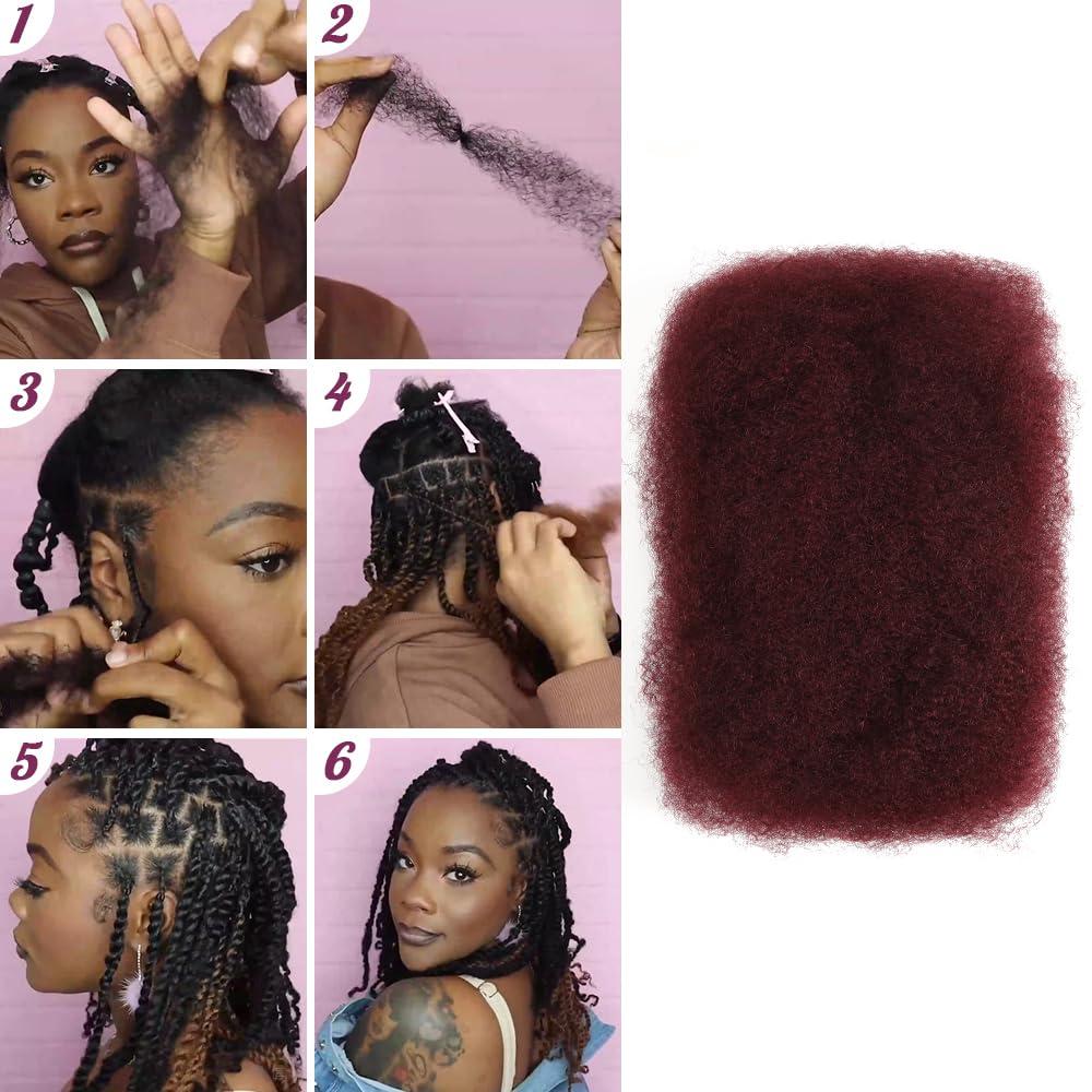 QUEEN VIRGIN REMY QUEEN VIRGIN REMY QVR Afro Kinkys Bulk Human Hair for Dreadlock Extensions Repair Locs, 14inch Burgundy Mini Twist Braiding Afro Kinky Human Hair for Locs 1 Pack 50 Gram