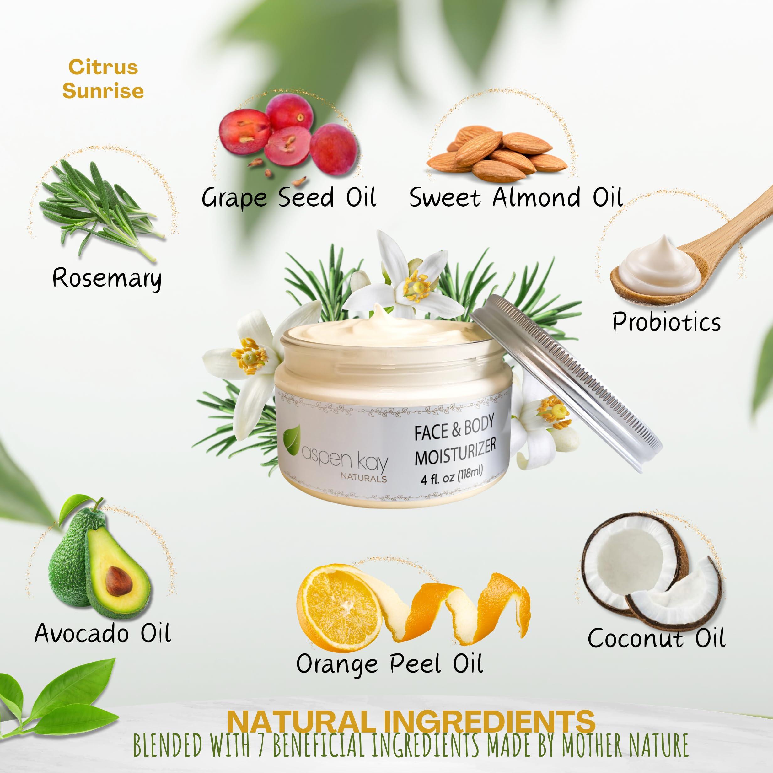 Aspen Kay Naturals Aspen Kay Naturals Deep Moisturizing Face and Body Cream for Dry Sensitive Skin | Natural Citrus Sunrise Moisturizer for Women (4 Fl Oz)