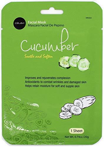 Celavi Cosmetics Celavi Facial Mask Set Korean Essence Sheet Masks (12-pcs, Cucumber)