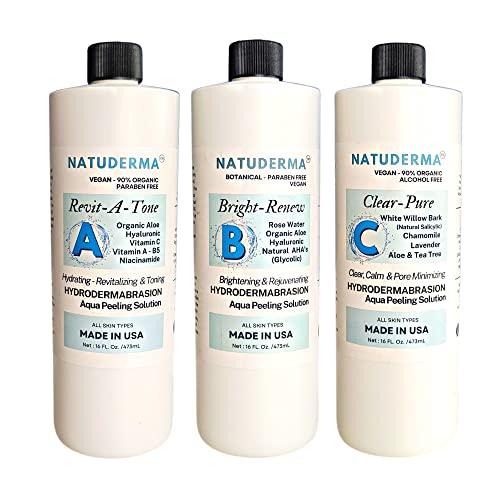 NATUDERMA Hydrodermabrasion Solution, Aqua Peeling Serum, Solution for Wet Microdermabrasion, 3 bottles of 16 oz each, Natuderma Hydro Serum. MADE IN USA