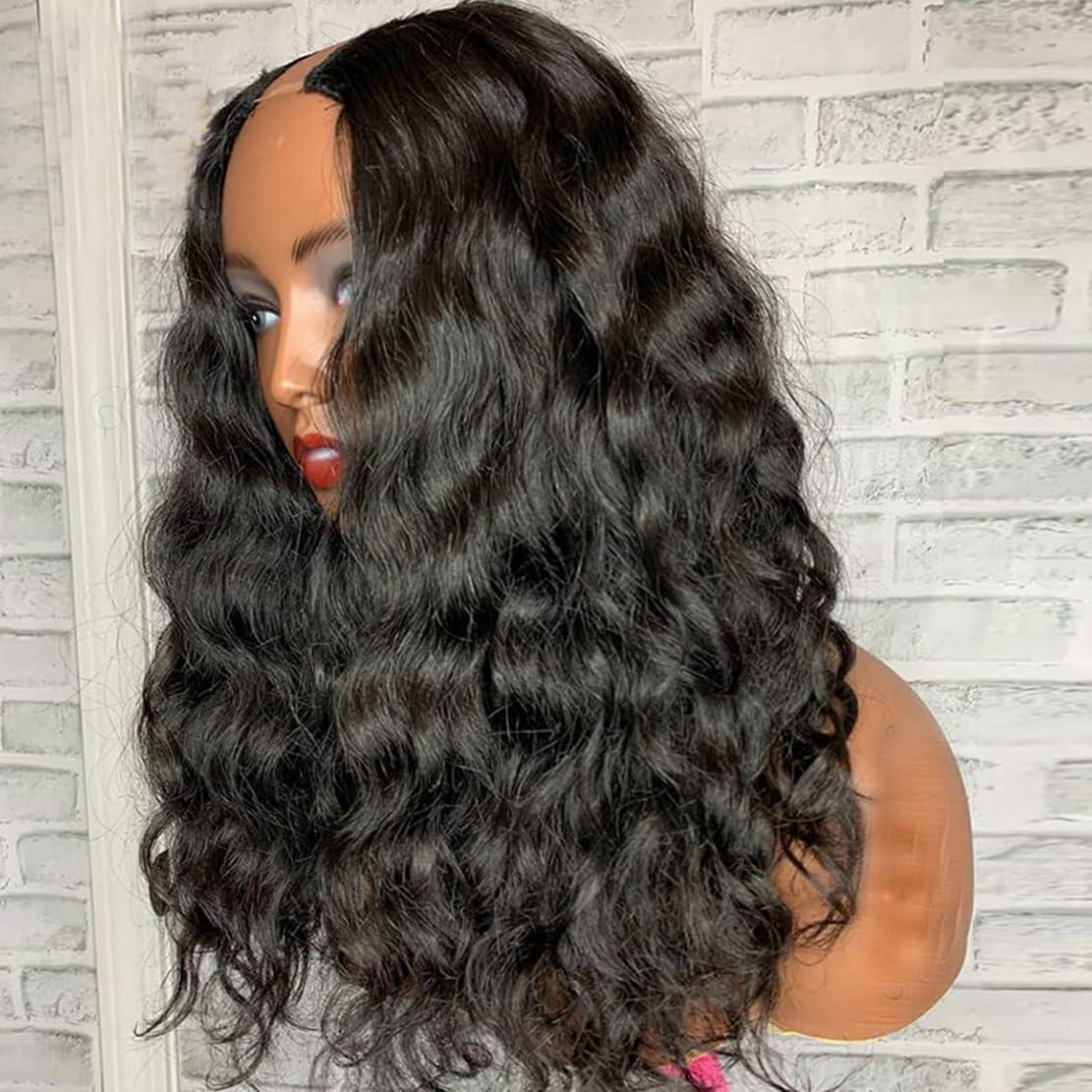 Emistar Emistar Curly V Part Wig Synthetic Hair Soft As Human Hair Water Wave U Part Wig Wear And Go Glueless Half Wigs for Black Women (Natural Black, 14 Inch)