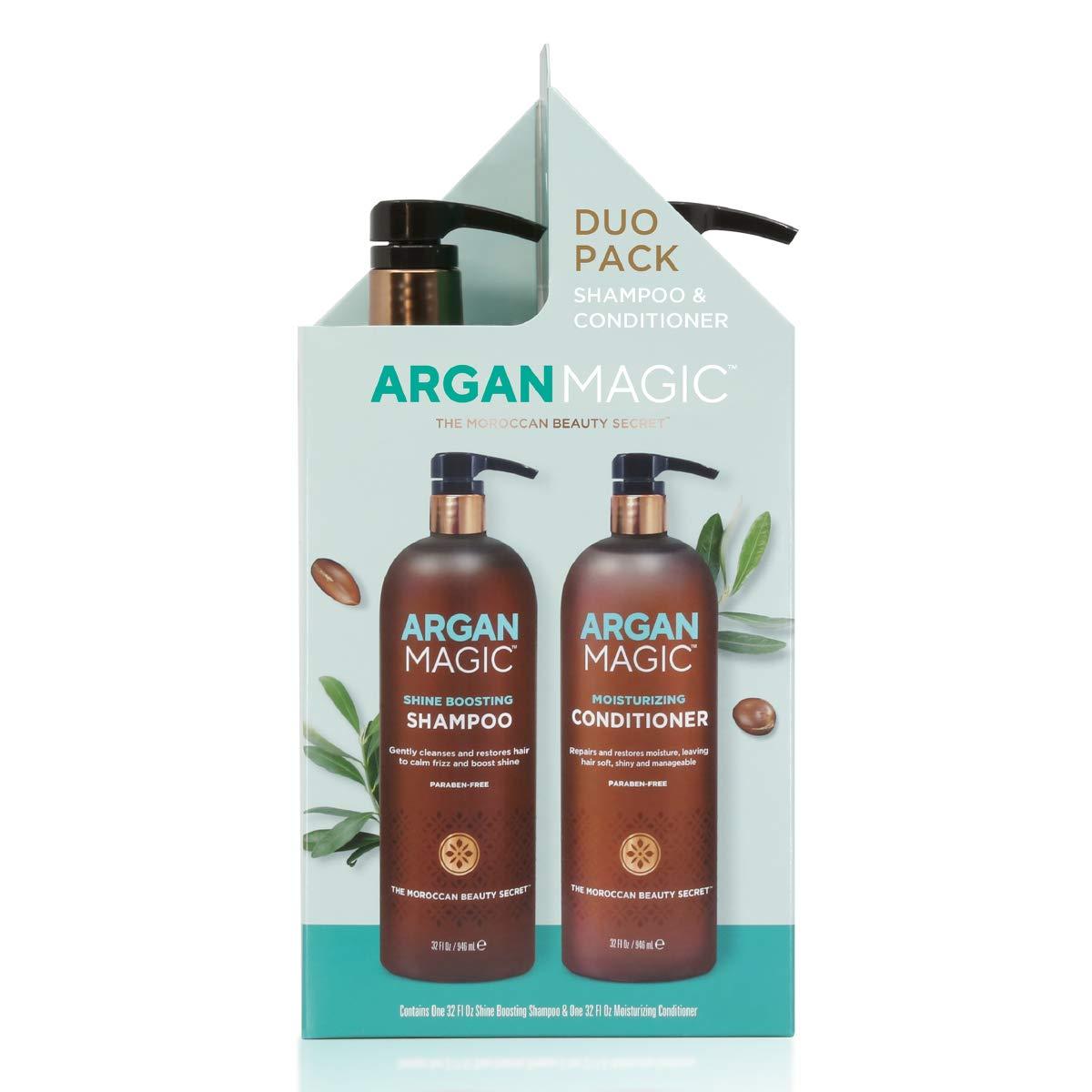 Argan Magic Argan Magic Shine Boosting Shampoo & Moisturizing Conditioner Duo - Gently Cleanses, Boosts Shine, Controls Frizz, Restores Moisture, Detangles | Made in USA, Paraben Free, Cruelty Free (32 oz)