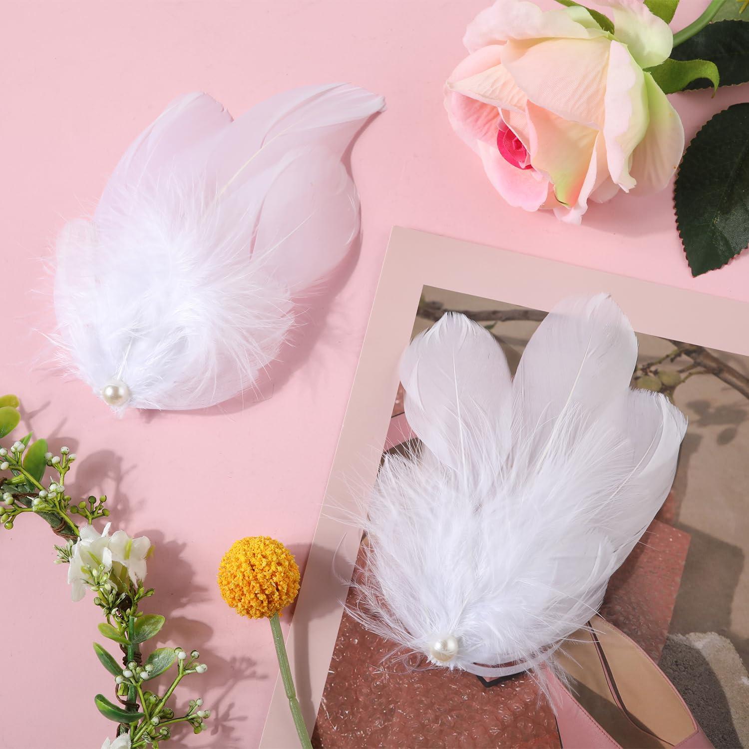 XIHIRCD 2PCS Feather Hair Clips Swan for Women Girls, 6.3\" White Pearl Ostrich Feather Hair Clip White Feather Hairpins Barrette Accessories Headpieces for Wedding Bridal Shower Birthday Stage Performance