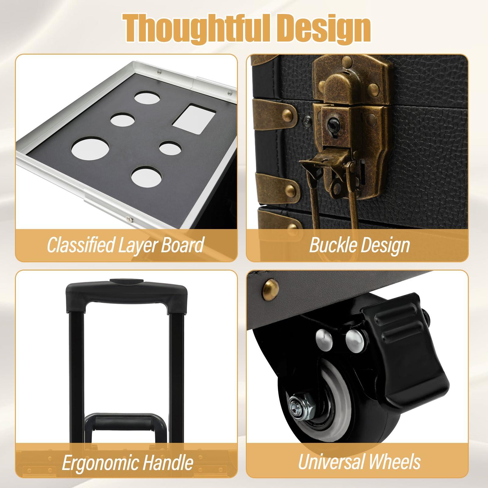 YIYIONCE YIYIONCE Hair Stylist Travel Case Punk Style Rolling Makeup Train Case Cosmetology Case on Wheels Hairdressing Trolley with 2 Password Locks Beauty Salon Luggage for Hairstylists | US STOCK