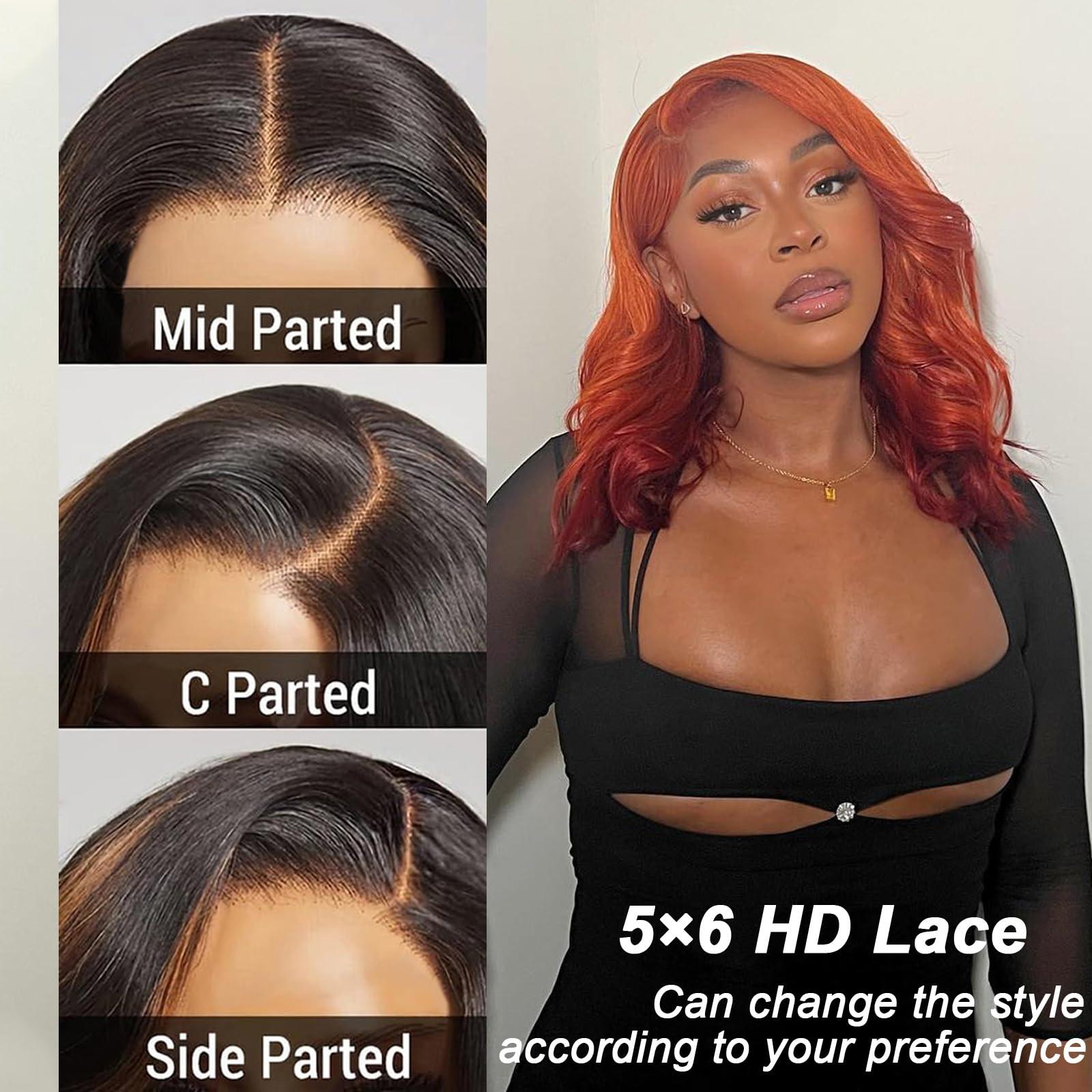 Tinashe Tinashe Glueless Wigs Human Hair Pre Plucked Pre Cut Reddish Brown Loose Body Wave Short Wig 65 Lace Pre-Bleached Knots HD Lace Front Wigs Human Hair for Black Women (#33 Reddish Brown - 14 inch)