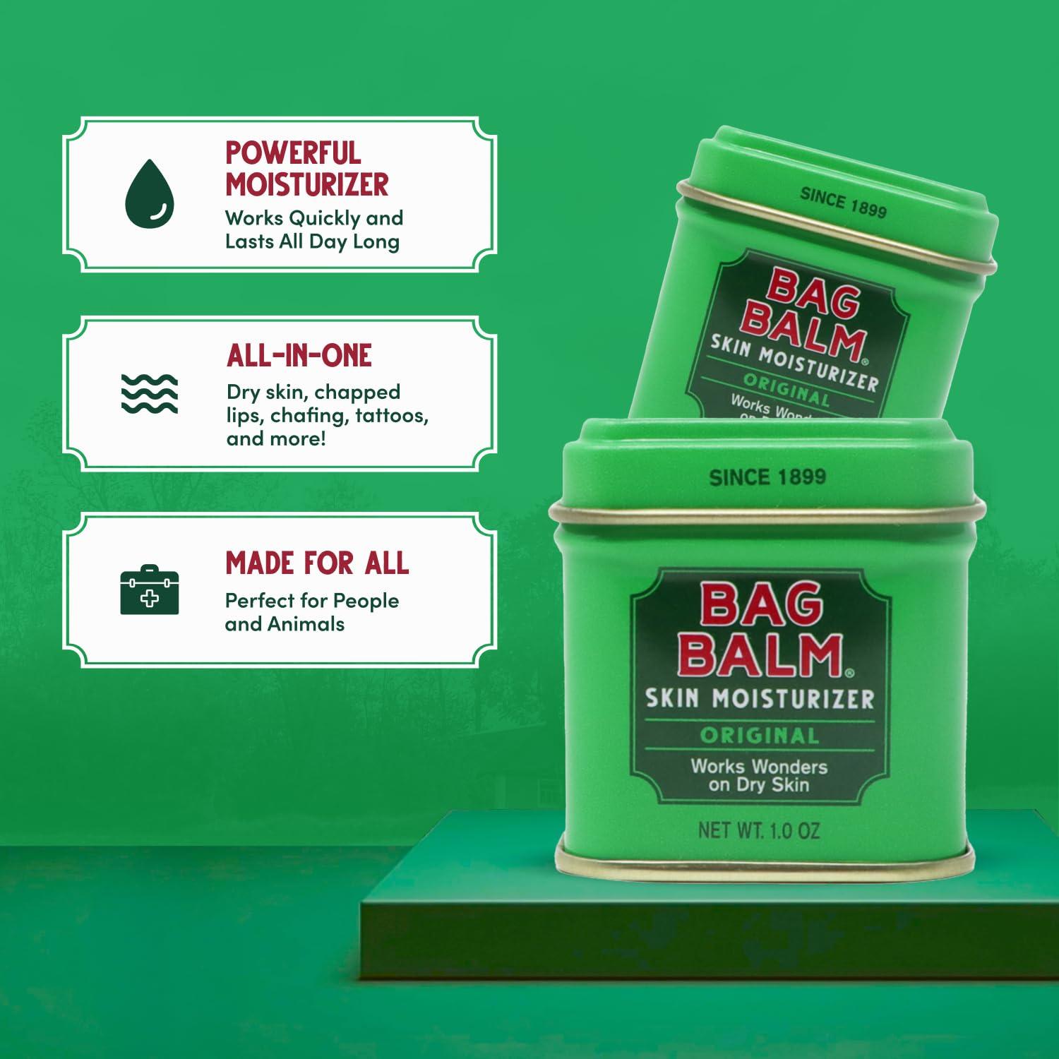 Bag Balm Bag Balm Vermont's Original Ointment, 1 Ounce Tin (Pack of 4), Moisturizing Ointment for Dry Skin that can Crack Split or Chafe on Hands Feet Elbows Knees Shoulders and More