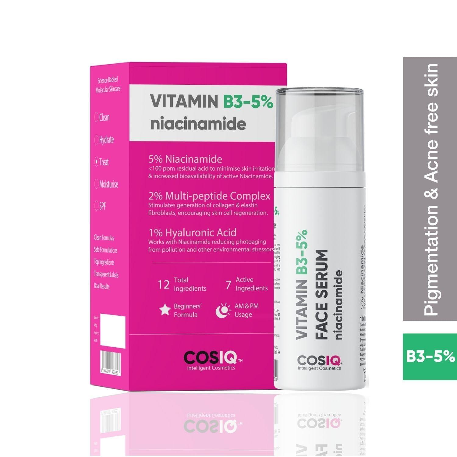 India Niacinamide Vitamin B3 Face Serum, Ultra Sensitive Skin,Multi-Peptides & HA, Hydrates, Repairs, Clears & Improves Texture,30ml