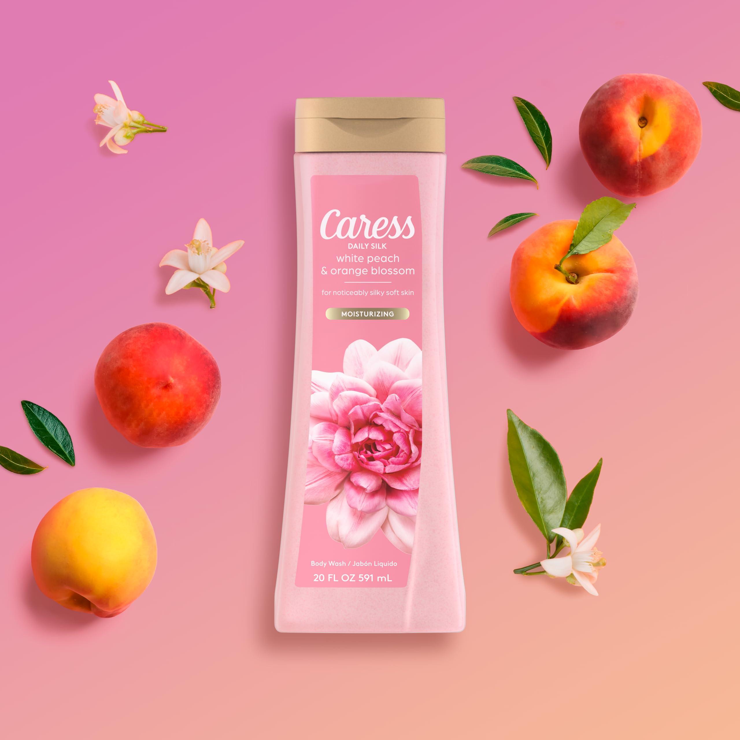 Caress Caress Body Wash With Silk Extract For Noticeably Silky, Soft Skin Daily Silk Body Soap With White Peach & Orange Blossom 20 fl oz 4 pack & Moisturizing Peony & Almond Blossom Body Wash For Fresh