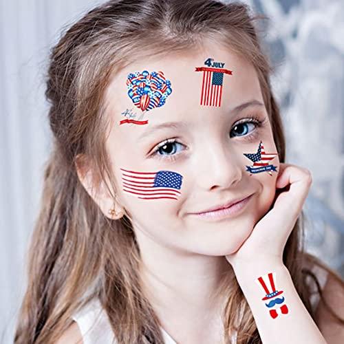 RYAOLFLY Fourth of July Tattoos sticker Temporary Tattoo Body Face Art Waterproof America, Red Blue Party Tattoos for Parade favors patriotic Decoration for Independence Day Labor Day Arm Waist(10 Sheet)