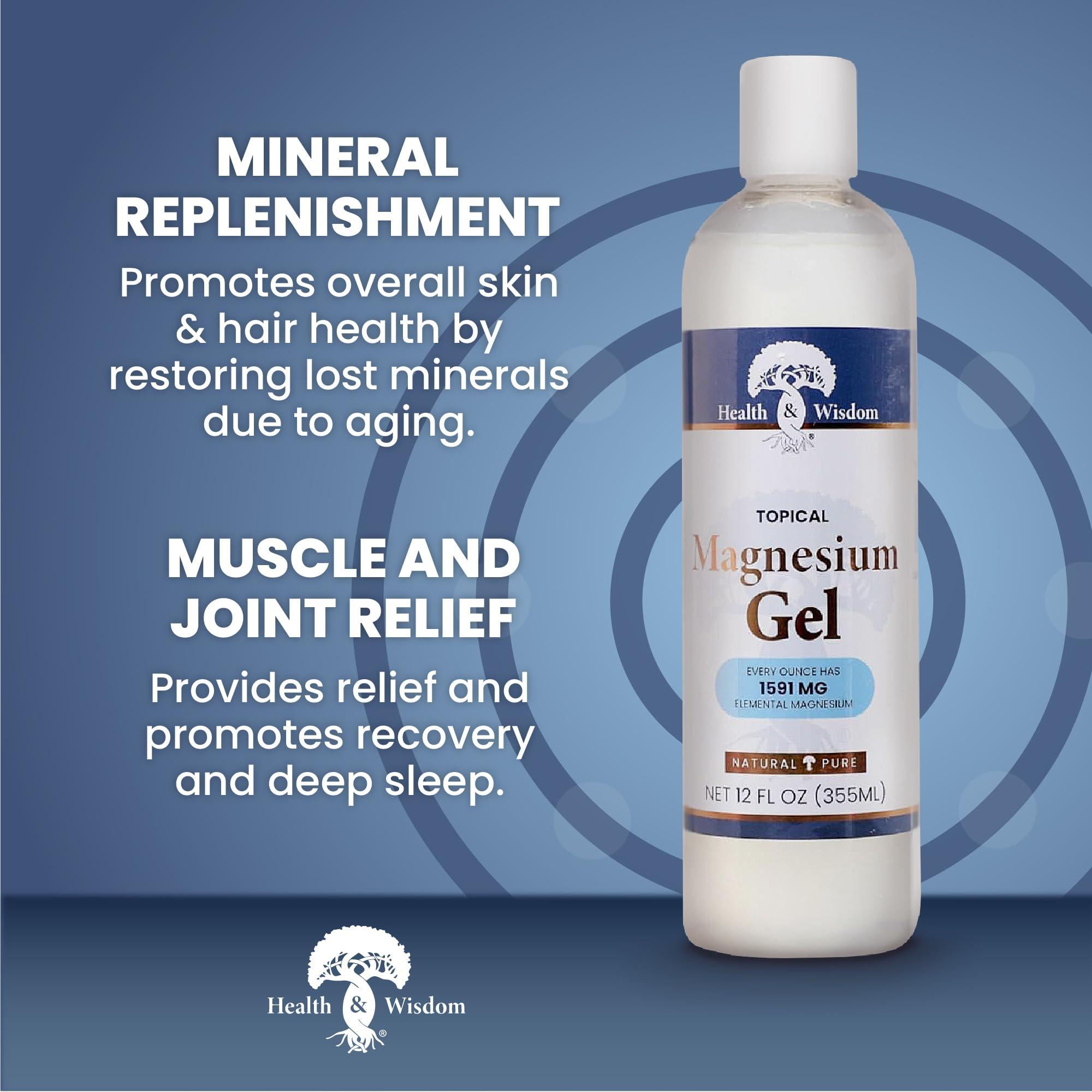 Health and Wisdom Health and Wisdom Topical Magnesium Gel with Seaweed Extract - Magnesium Gel Topical for Muscles, Magnesium Topical Gel, Gel Magnesium, All Natural Magnesium Gel, Magnesium Chloride Gel - 12 Fl Oz