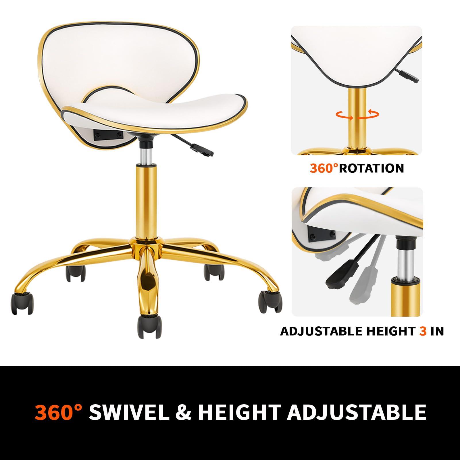 LUXMARS LUXMARS Adjustable Nail Tech Chair Rolling Stool with Backrest, Adjustable Height Stool for Salon, Lash, Nail Tech and Hair Stylist, Massage Tattoo Facial Stool with Wheels-White