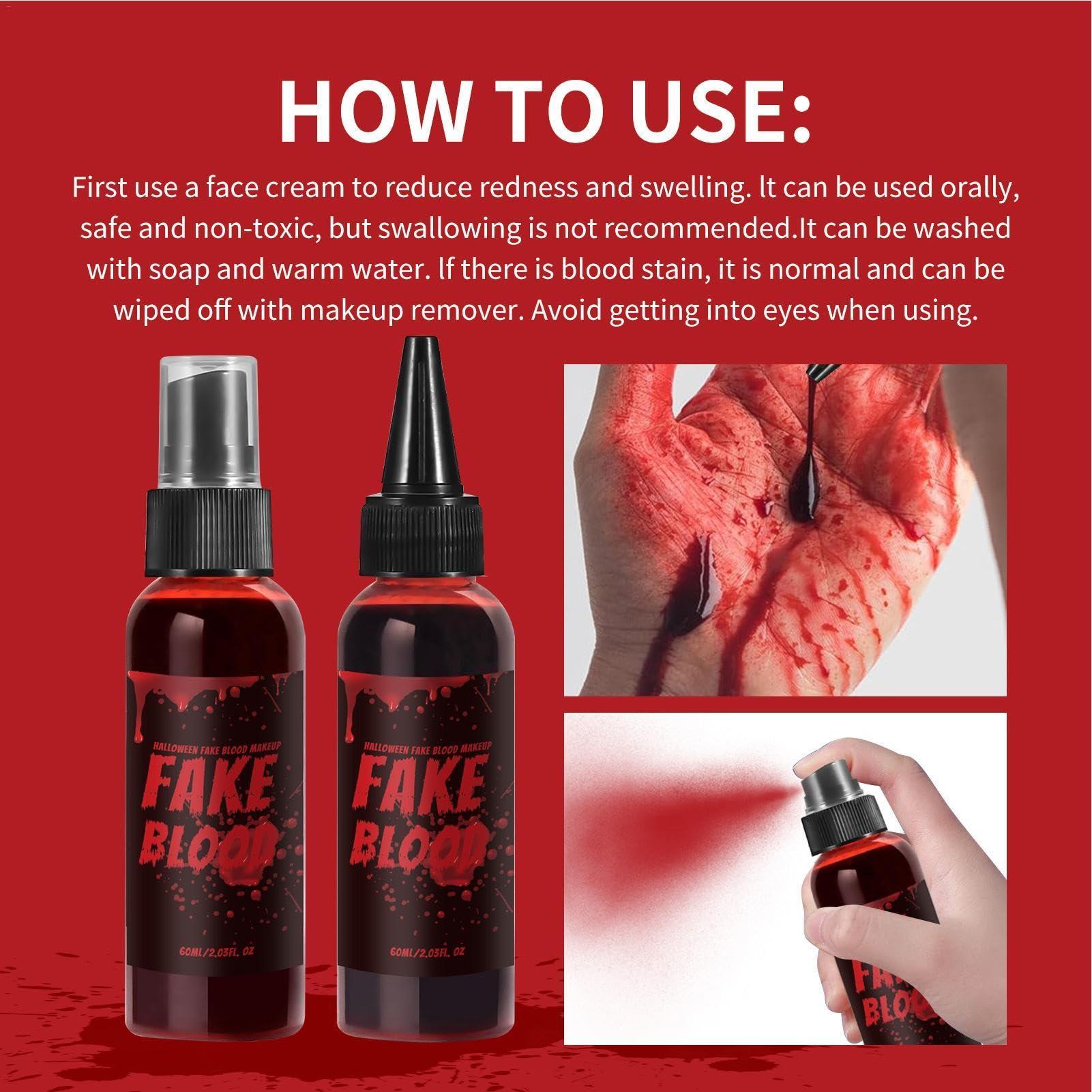 Generic Halloween Fake Blood Makeup Kit, Washable Special Effectss SFX, Fake Vampire Blood, Washable Fake Dripping Blood And Spray, For Photography, Dramas, Makeup Teaching, Halloween