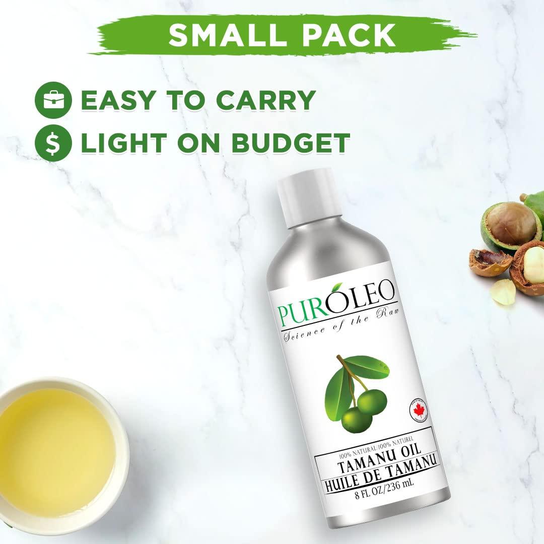 PURLEO PUROLEO Tamanu Oil 8 Fl Oz/236 ML (Packed In Canada) 100% Pure Certified | Natural Cold Pressed Unrefined Oil for Hair & Face Premium packaging with Eye Dropper tamanu oil for face skin virgin
