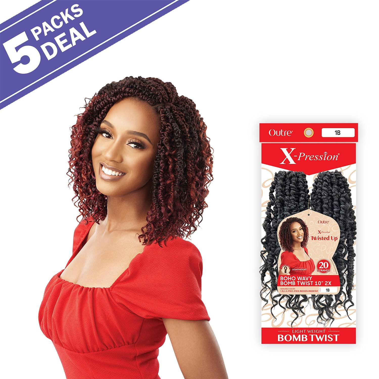 XPRESSION XPRESSION Outre Crochet Braids X-Pression Twisted Up 2X Boho Wavy Bomb Twist 10inch (5-pack, DRAFRU)