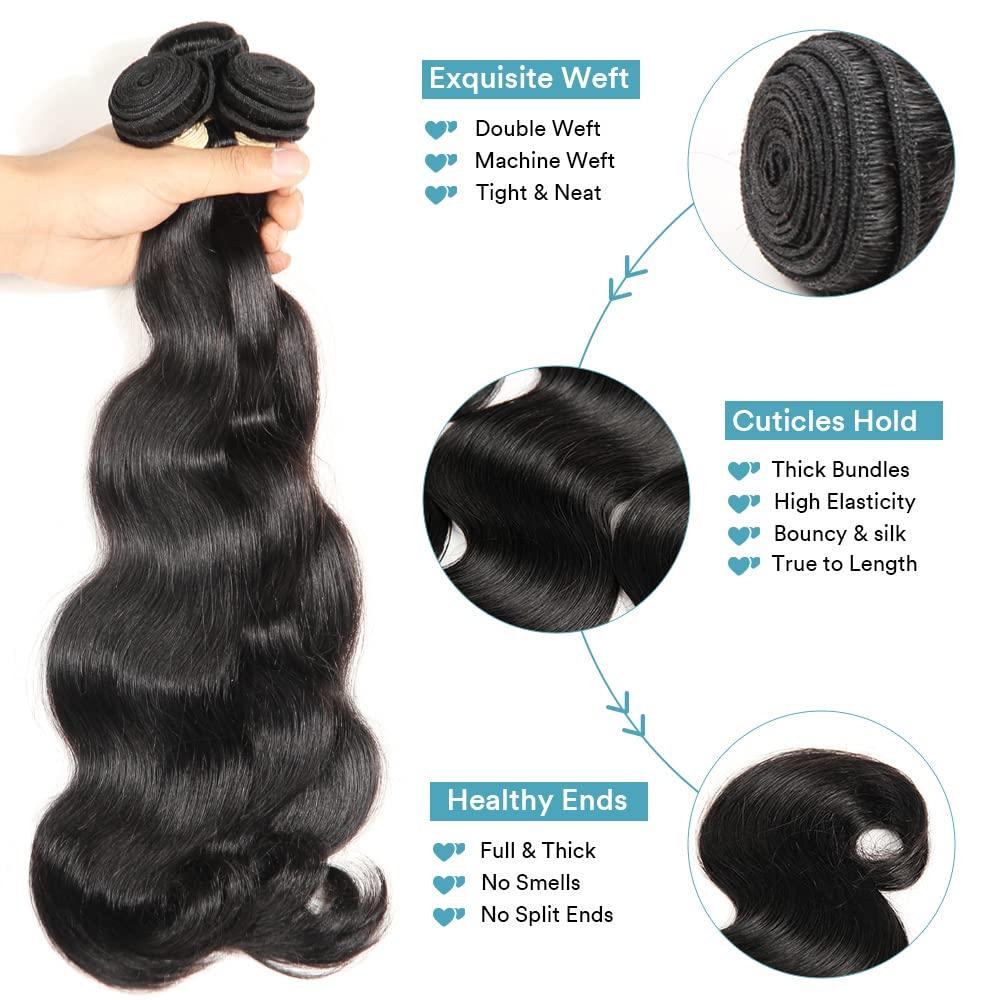 Yifute 34 Inch Long Body Wave Bundle Human Hair Black Extensions Weave Bundle Wavy 100% Unprocessed Remy Sew in 1 Single Bundle Human Hair 12A Brazilian Body Wave Double Weft (34 Inch, Single bundle)