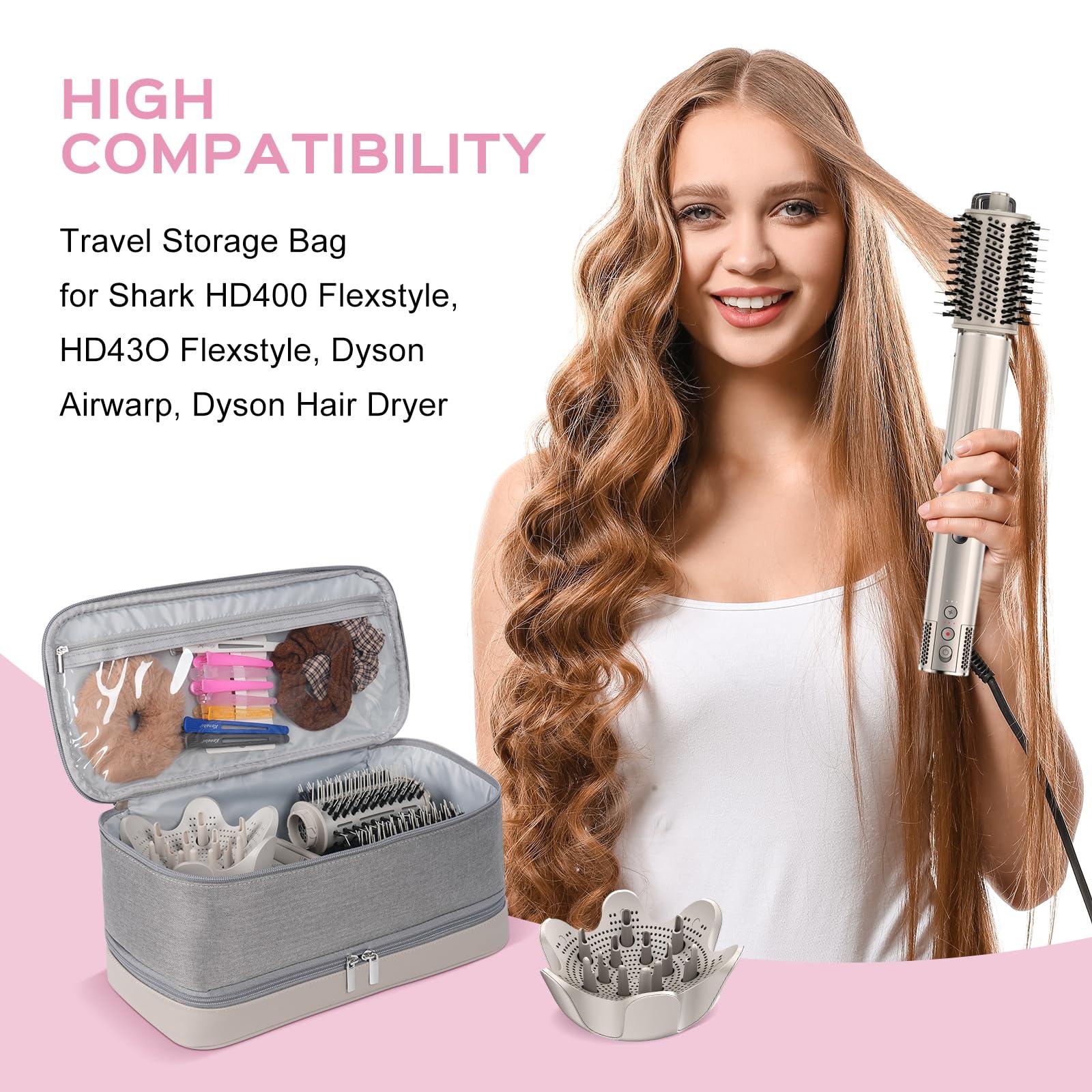 WINZEDGE WINZEDGE Travel Carrying Case for Shark Flexstyle Air Styling & Drying System,Double-Layer Hair Accessories Tools Storage Bag for Dyson Airwrap Styler Organizer,Gray