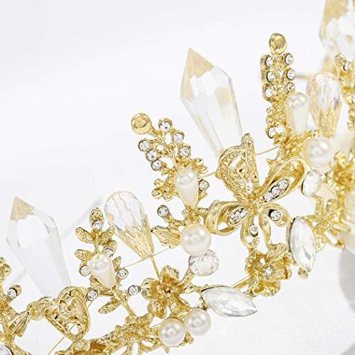 Fairyu Fairyu Gold Baroque Queen Crown Rhinestone Pearl Bride Tiaras and Crown Wedding Hairpieces for Women and Girls