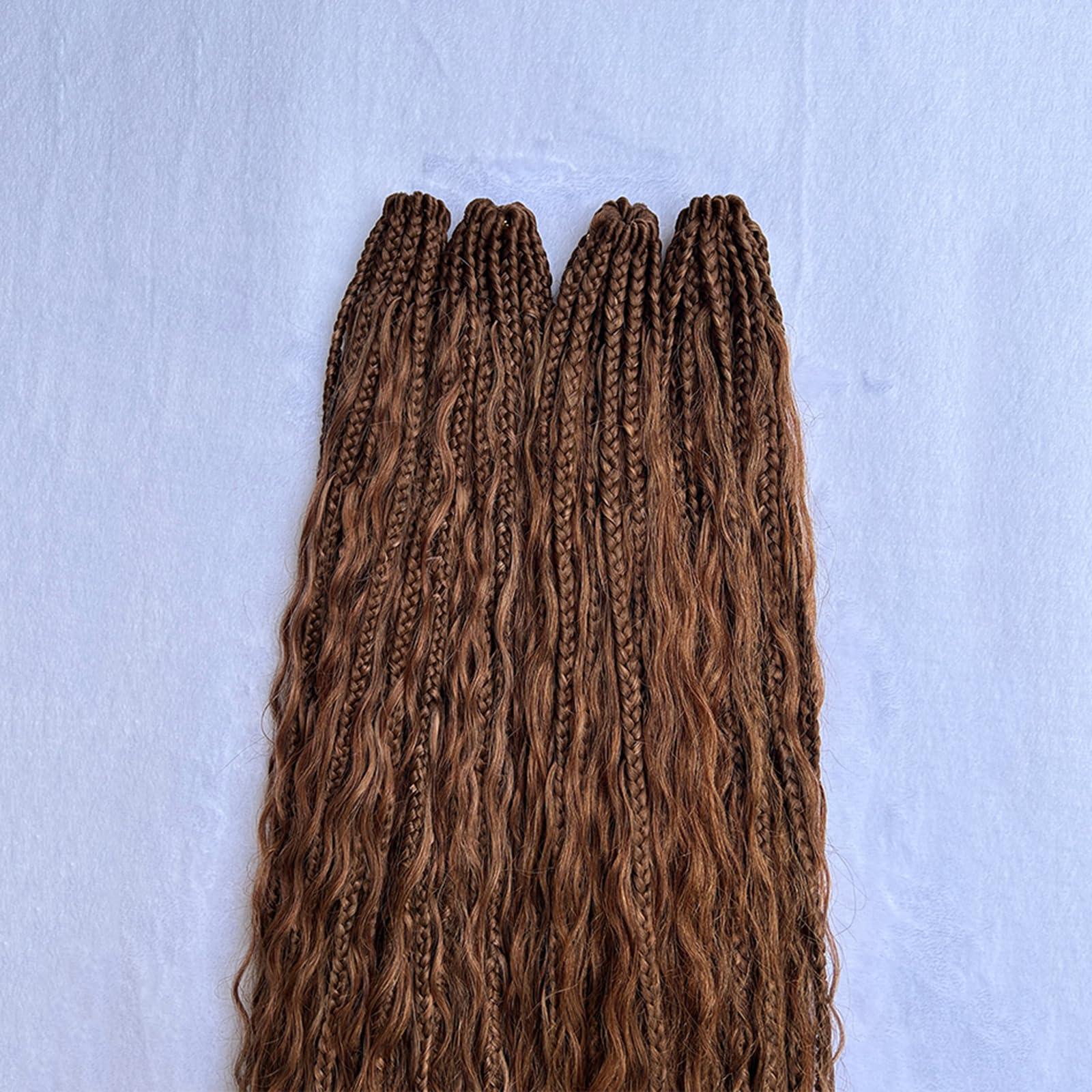 CHARMING YOU Color 30 Honey Brown Pre Looped Boho Box Crochet Braids Human Hair Curls Ends Goddess Knotless Braids Hair Extensions Bundles Loose Deep Wave for Women #30 18Inch 80 Strands