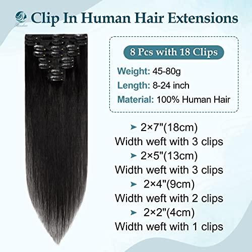 Benehair Benehair Human Hair Clip in Extensions Real Black Hair Extensions for Women Long Straight Remy Natural Full Head 8pcs No Tape No Glue 18 Inch #1 Jet Black