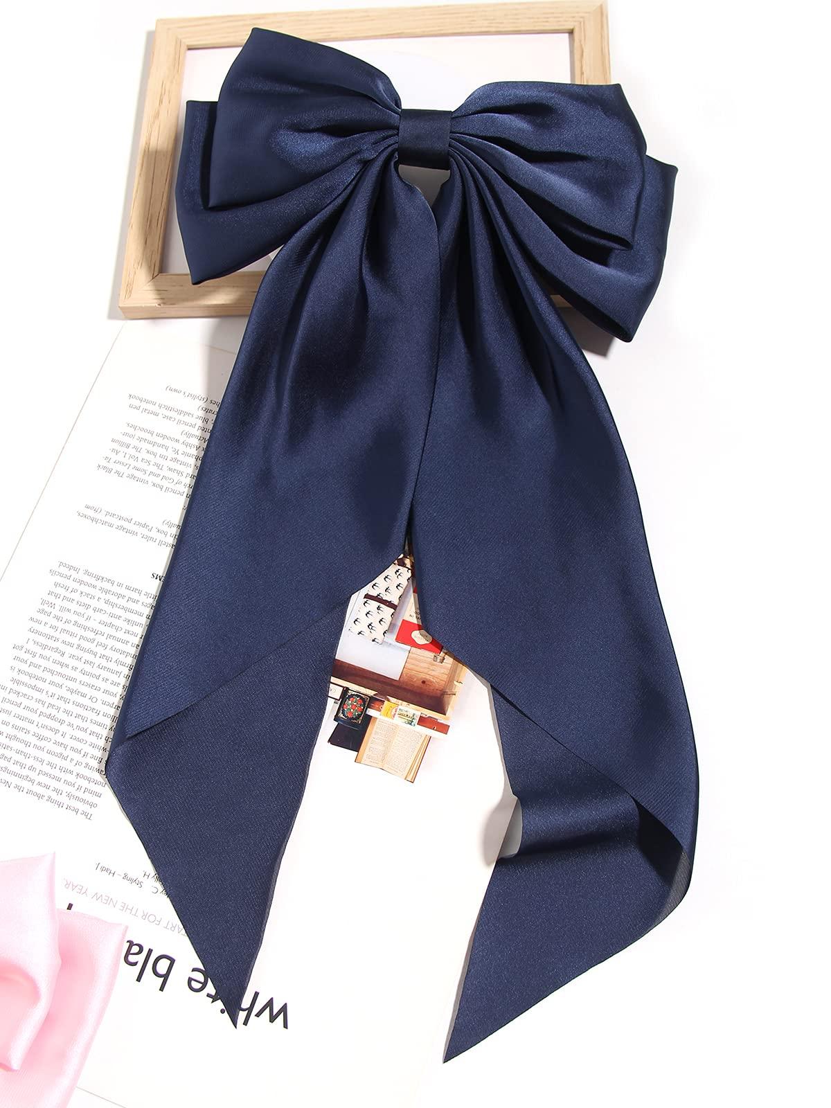 LFOUVRE LFOUVRE 1pc Navy Hair Bows for Women and 10pcs Navy Velvet Hair Ties