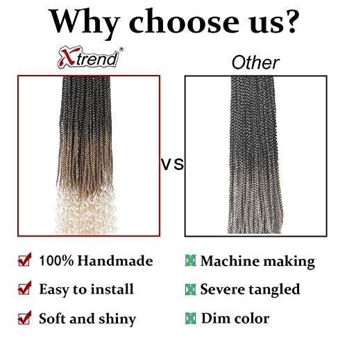 XTREND Xtrend 8 Packs 34 Inch Box Braids Crochet Hair Easy to Install Bohemian 3X Braid Pre-looped Knotless Curly Ends Jumbo Goddess Box Braids Hair Extensions for Women (12Strands/pack 1B27613)
