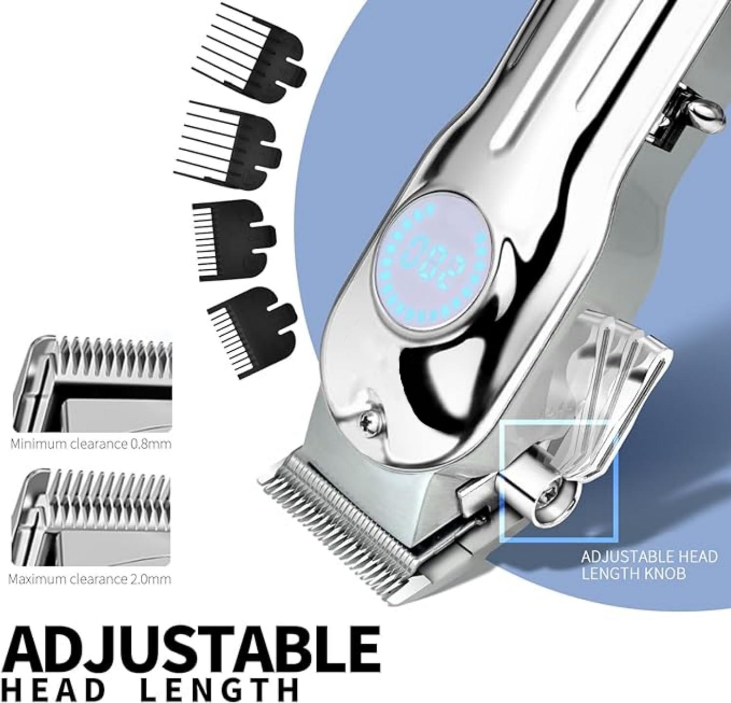 COUEMT Hair Clippers for Men Hair Trimmer Cordless Barber Clippers for Hair Cutting Wireless Haircut Clippers Hair Cutter with LED Display (Silver)