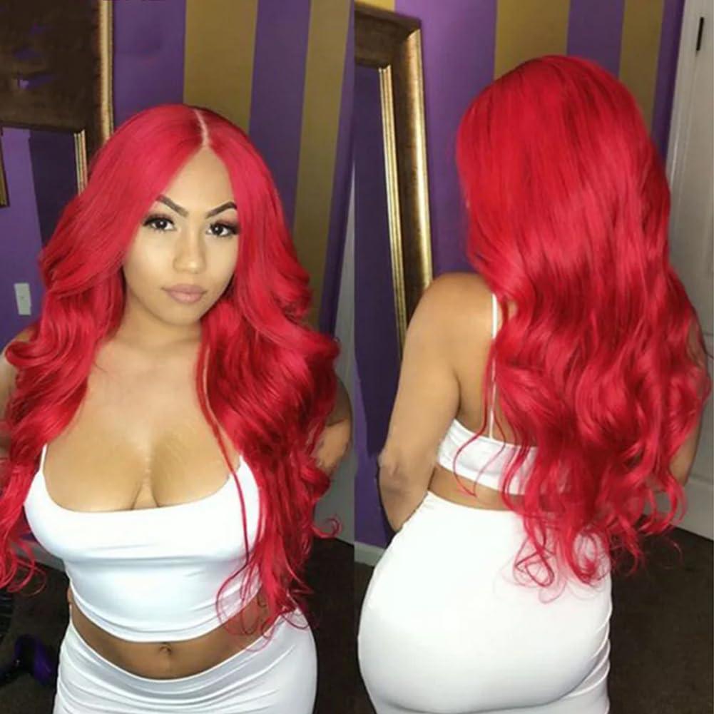 Kiss darling LASHES Red Tape in Hair Extensions Human Hair, 24inch 100g 40Pcs Red Color Body Wave Tape in Hair Extensions Remy Human Hair,Seamless PU Skin Weft Tape ins Extensions