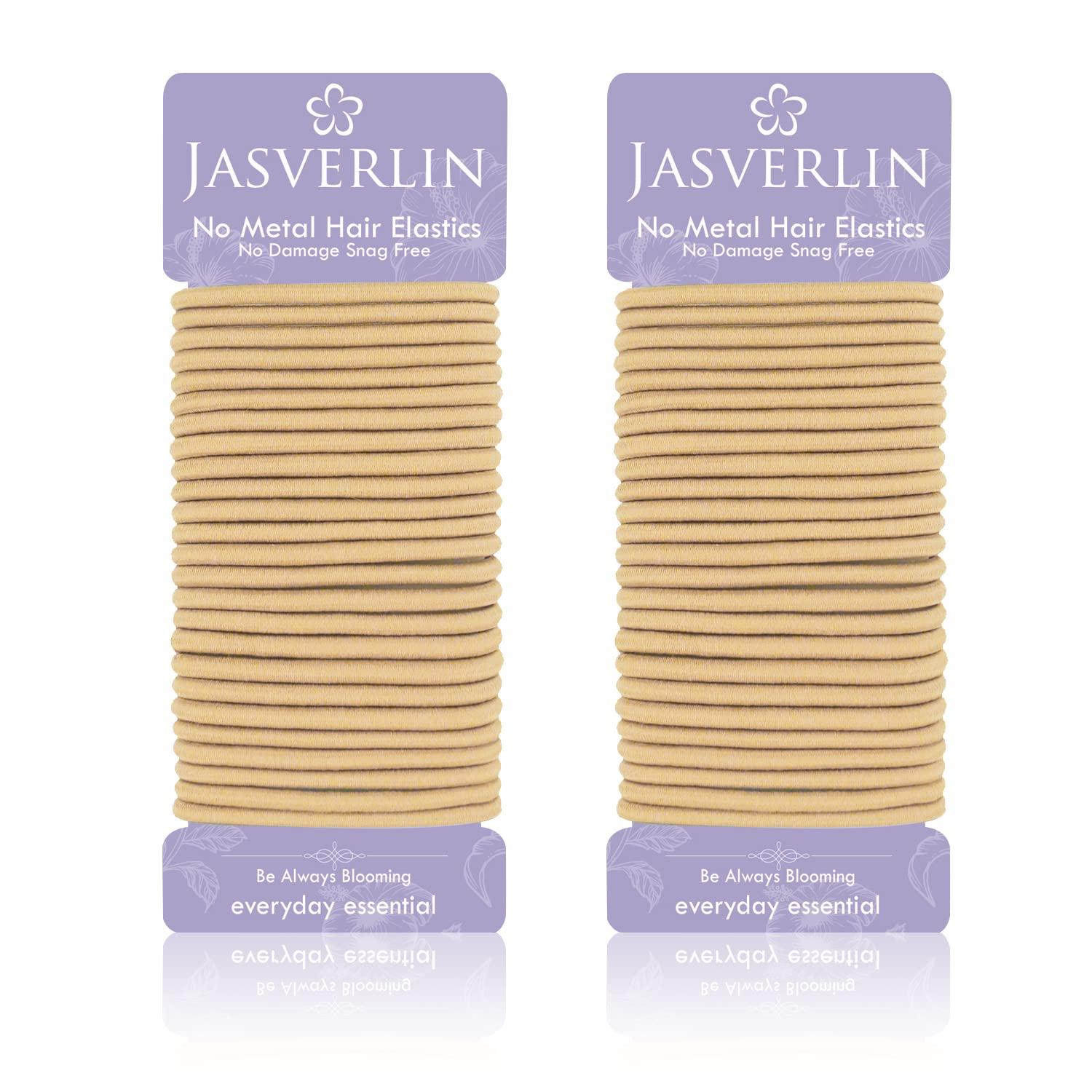 JASVERLIN JASVERLIN Blonde Hair Ties Elastic for Women, No Metal 4mm Hair Tying Bands Ponytail Holders for Braided Thick Long Straight Styling Accessories 50 Pieces (Sandy Blonde)