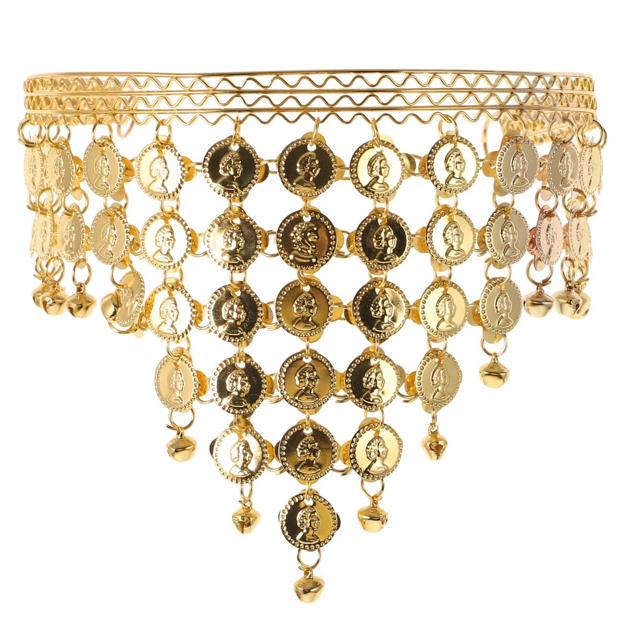 HANABASS HANABASS Belly Dancing Headband, Tribal Coined Headband Dance Hair Hoop Gypsy Jewelry with Bells and Coin Tassel Ornaments