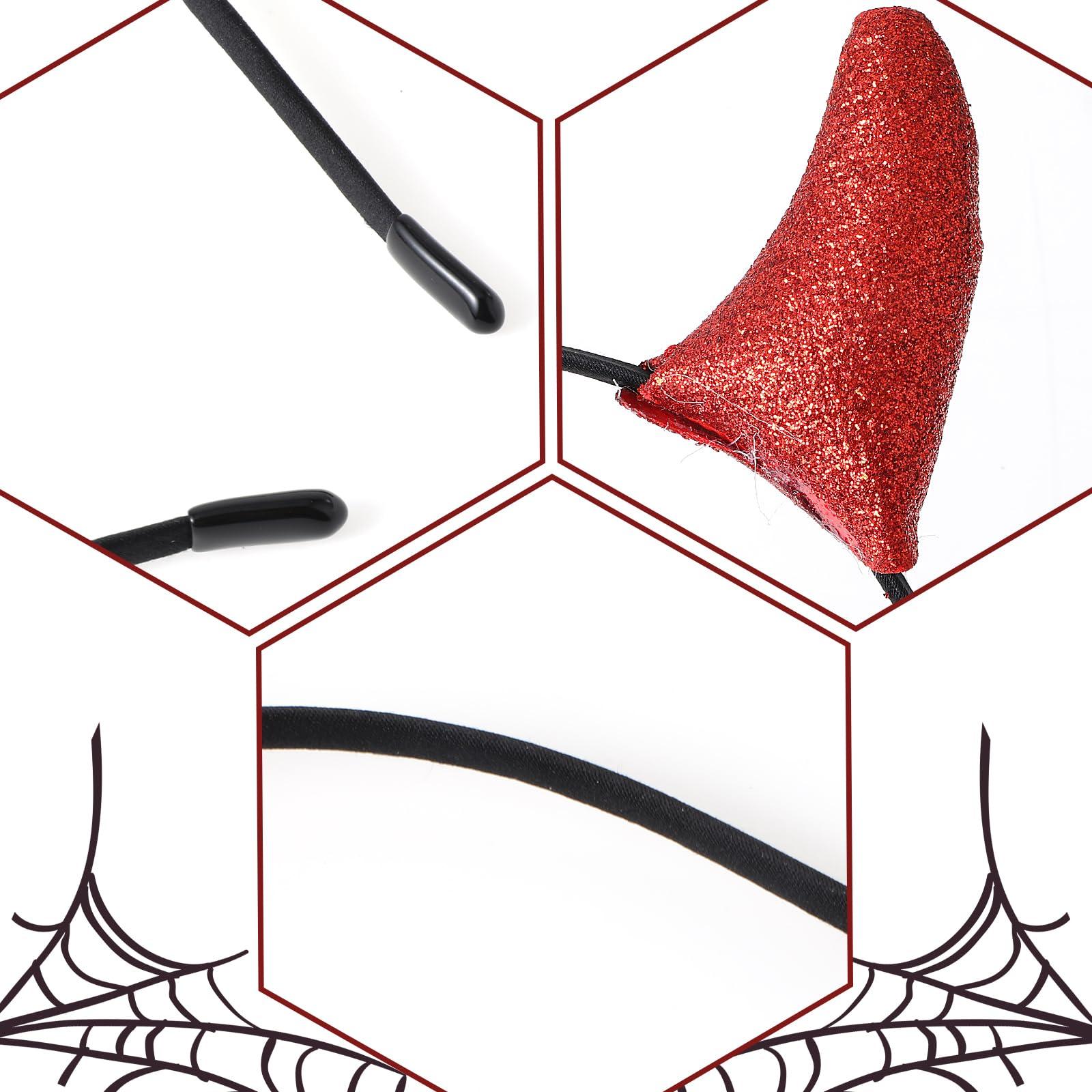 Teaaha Glitter Devil Horns Headband Red Halloween Devil Ears Headband Tiefling Horns Cosplay Costume Accessories for Women Men,Fancy Dress Cosplay and Demon Devil Themed Parties Hairband (Red)