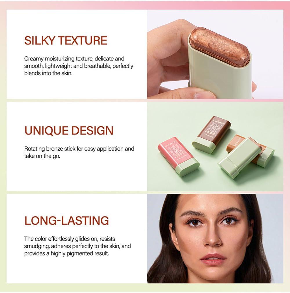 Aaiffey Aaiffey Cream Contour Stick,Bronzer Contouring Stick Facial Cream Highlight Contour Shaping Face Bronzer Makeup Blendable,Long Lasting 02-Soft Glow