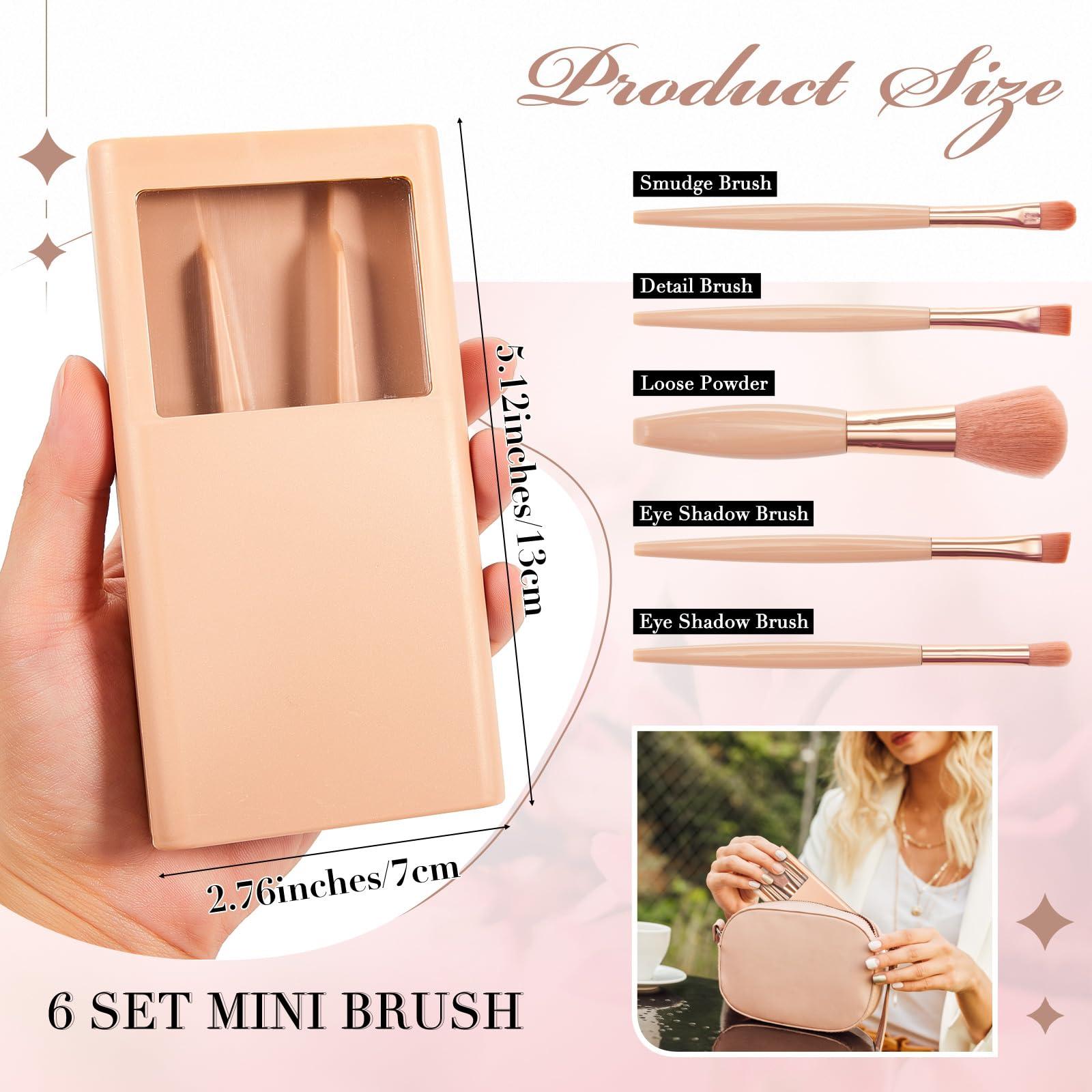 FoldTier 6 Sets 30 Pcs Travel Makeup Brush Set Mini Makeup Brushes with Hard Case and Mirror Small Complete Function Cosmetic Brushes Kit, Travel Essentials Kits for Women, Girls Gift(Apricot Color)