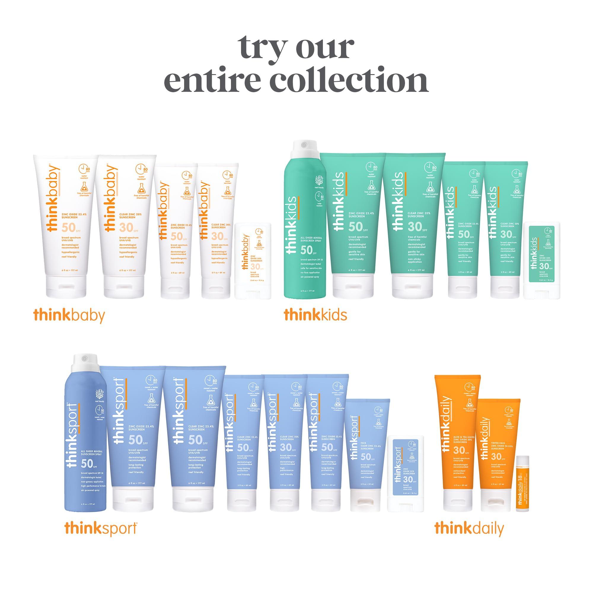 Thinksport Thinksport Mineral Sunscreen, SPF 30 Clear Zinc Oxide Sunscreen, 3 Fl Oz, Water Resistant, Reef Safe, Broad Spectrum UVA/UVB Sun Screen