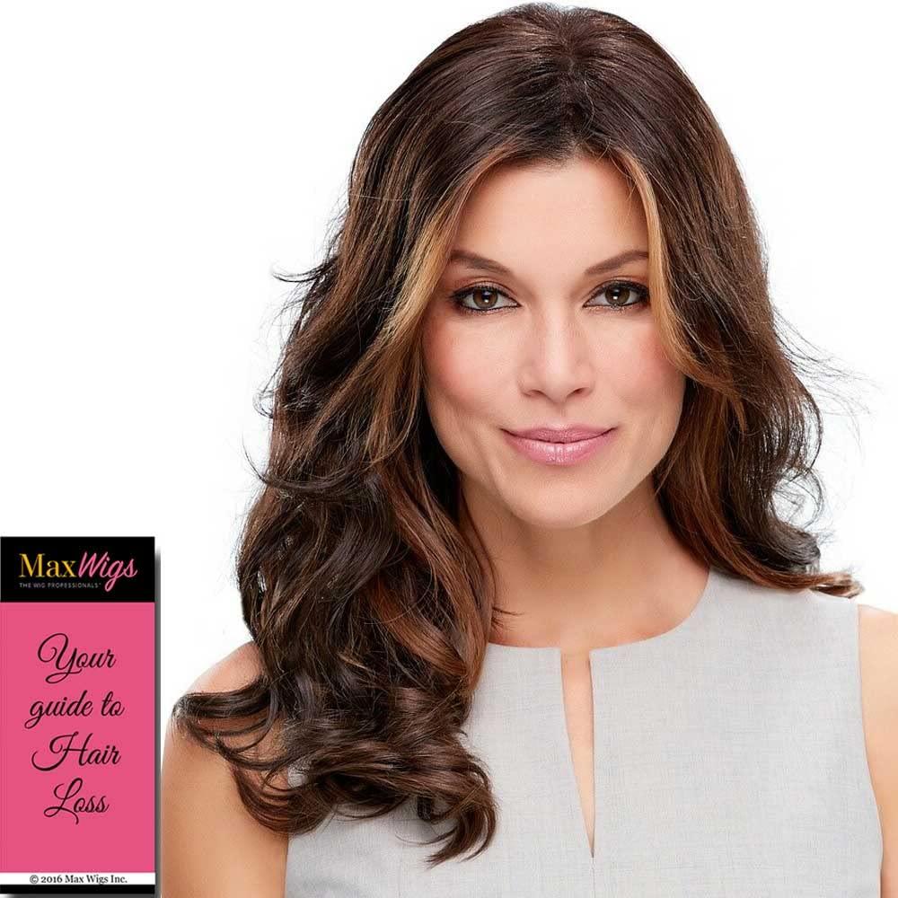 Jon Renau Bundle 3 items: Top Level Long Layered 16" Long Clip In Hair Topper Crowne Jon Renau Womens Double Monofilament Top Folded Swiss Lace Color 8/30, Wig Comb, MaxWigs Hair Loss Booklet