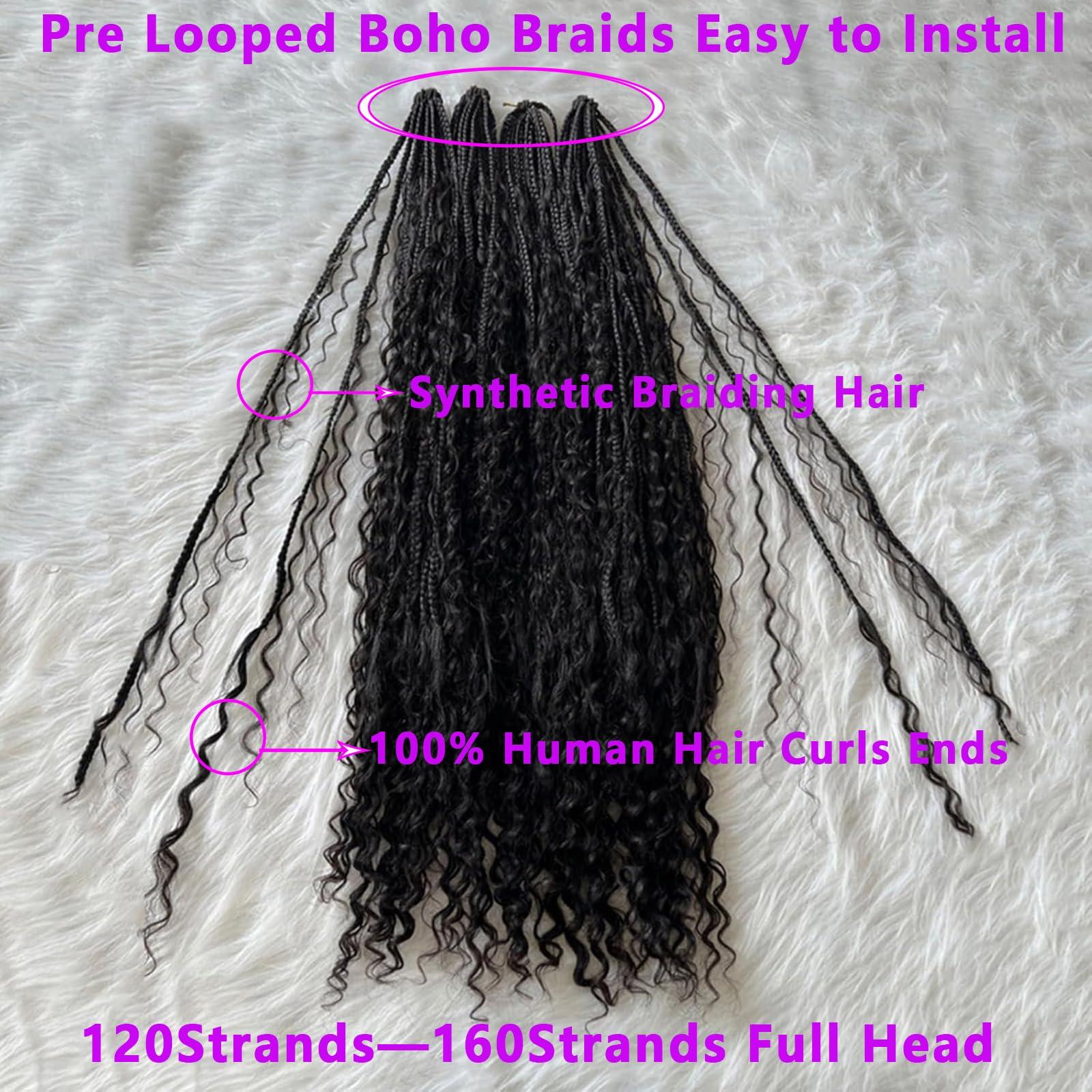 CHARMING YOU Boho Box Braids Crochet With Human Hair Curls Synthetic Braiding Pre-looped Goddess Hair Extensions Boho Knotless Braids for Women 18 Inch 40Strands