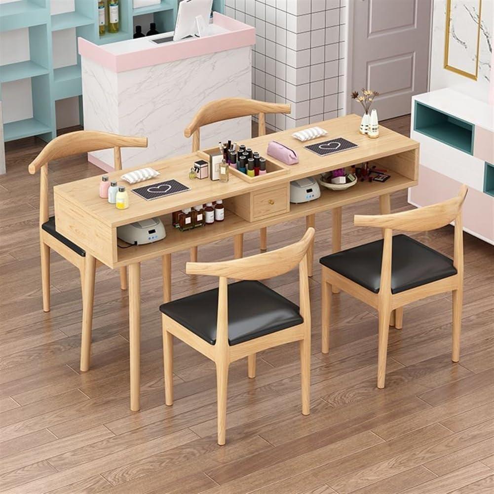 KK-GAL KK-GAL Solid Wood Manicure Table, Nail Desk with Double Layer, Modern Nail Desk for Nail Tech, Wooden Nail Salon Spa Nail Table Station, Wooden Nail Tech Salon Desk with Double Layer,B 160cm