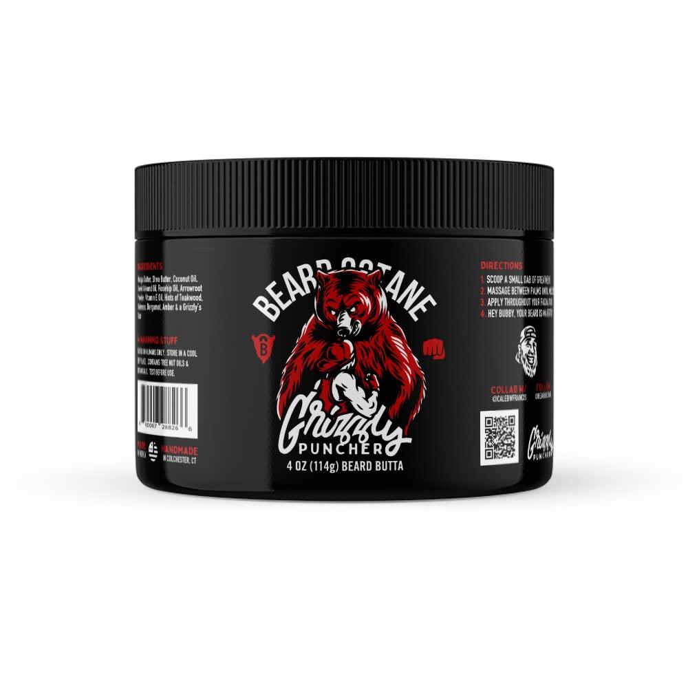 Beard Octane Beard Octane: Grizzly Puncher - Natural Beard Butter w/Shea Butter- 4 Oz - Healthy Softer Beards - Made in USA - Premium Handcrafted Beard Care