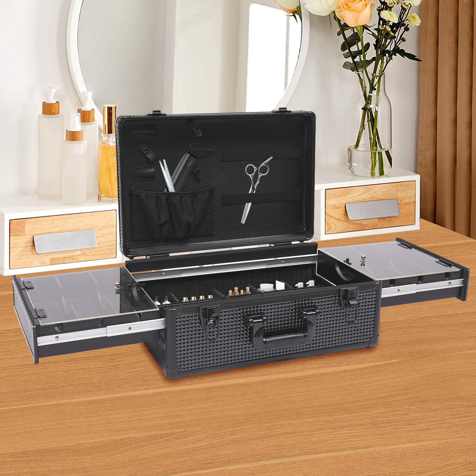 Bitodd Beauty Professional Barber Case, Barber Travel Case, Aluminum Makeup Case, Hairdressing Toolbox, Barber Briefcase Toolbox for Hair Stylist, Pet Groomer, Makeup Artist